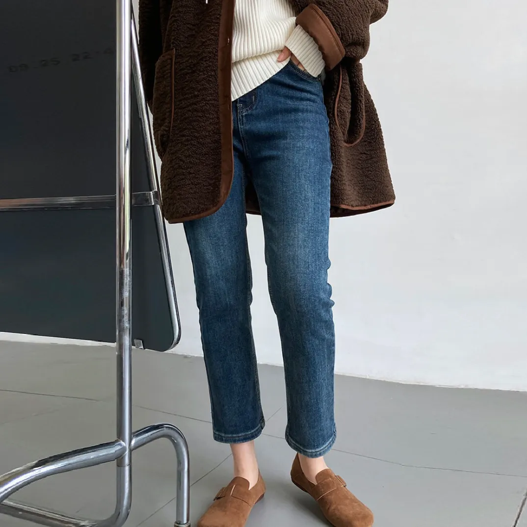 [Korean Style] 2 Color High Rise Slim Fit Stretchy Cropped Jeans