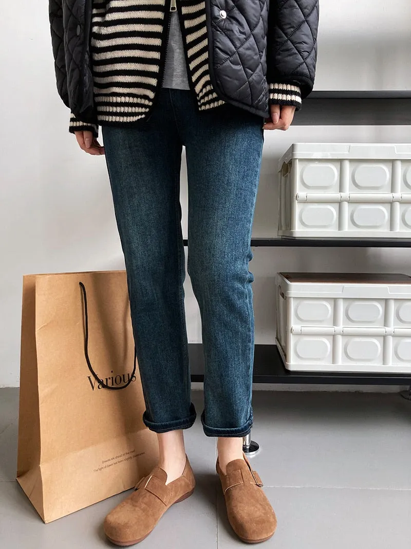 [Korean Style] 2 Color High Rise Slim Fit Stretchy Cropped Jeans