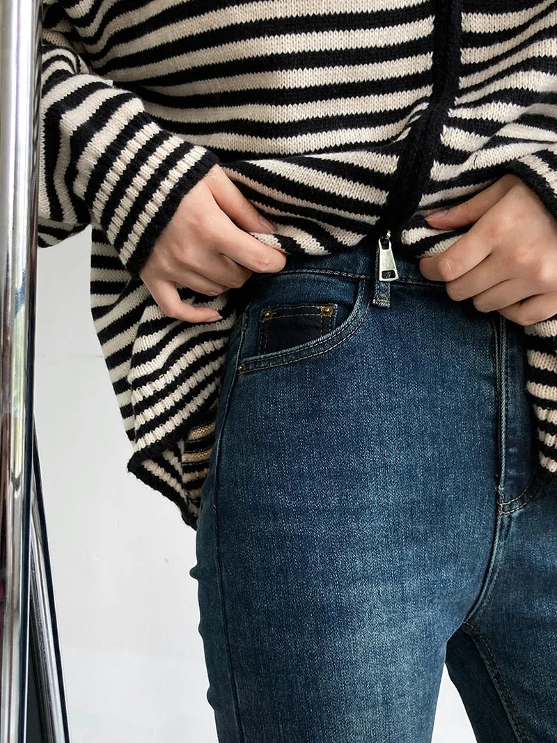 [Korean Style] 2 Color High Rise Slim Fit Stretchy Cropped Jeans