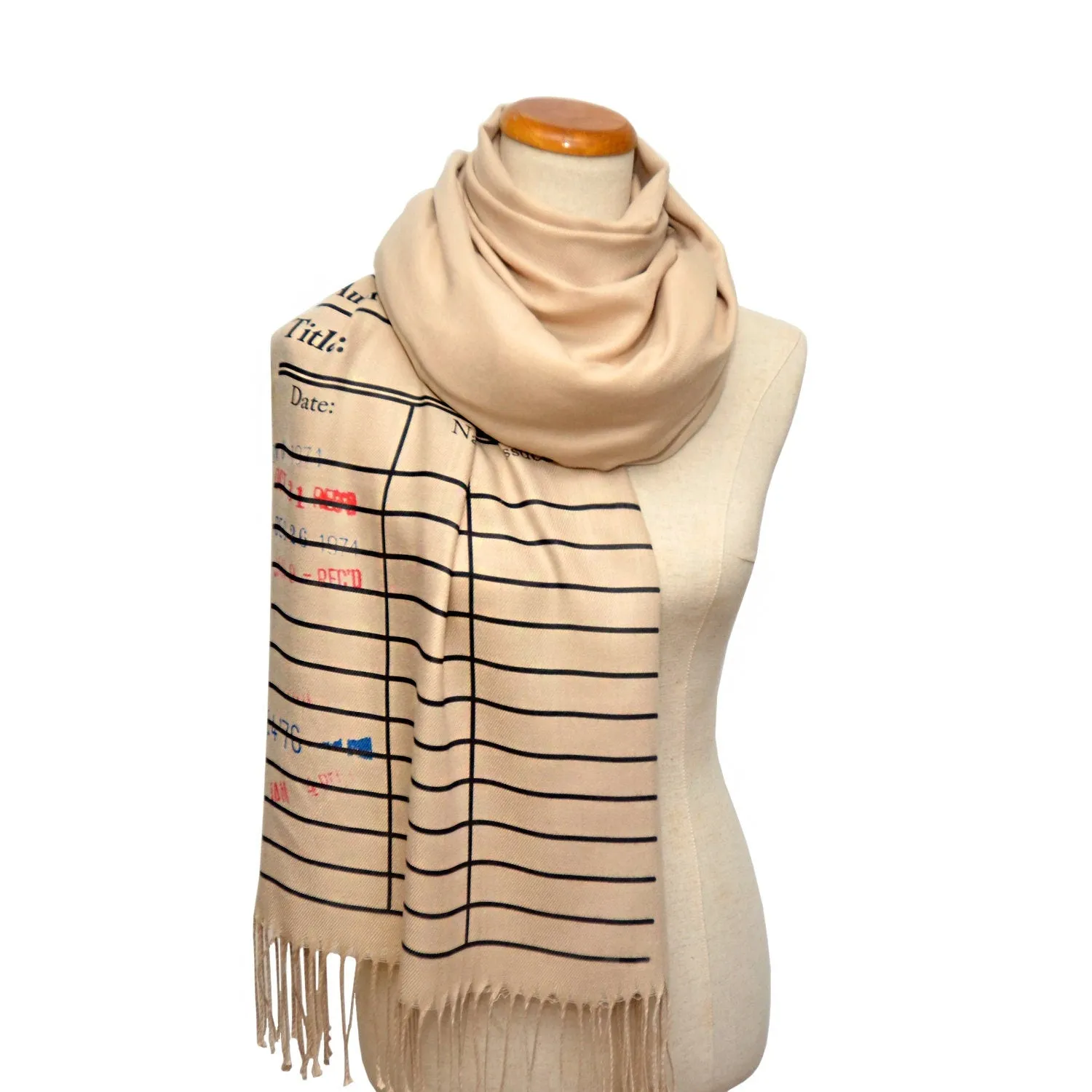 Library card scarf with day due stamps. Book Scarf. Library scarf. Literary Scarf. Bookish Gift