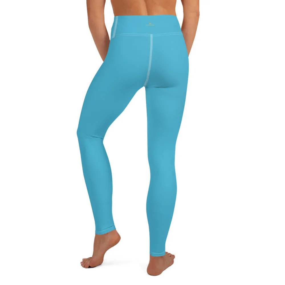 Light Blue Long Women's Tights, Solid Color Women's Premium Long Yoga Leggings Pants- Made in USA/ EU