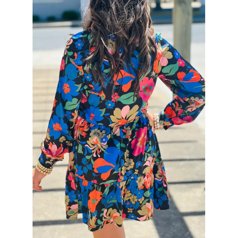 Majestic Memories Tiered Babydoll Dress : Black Floral