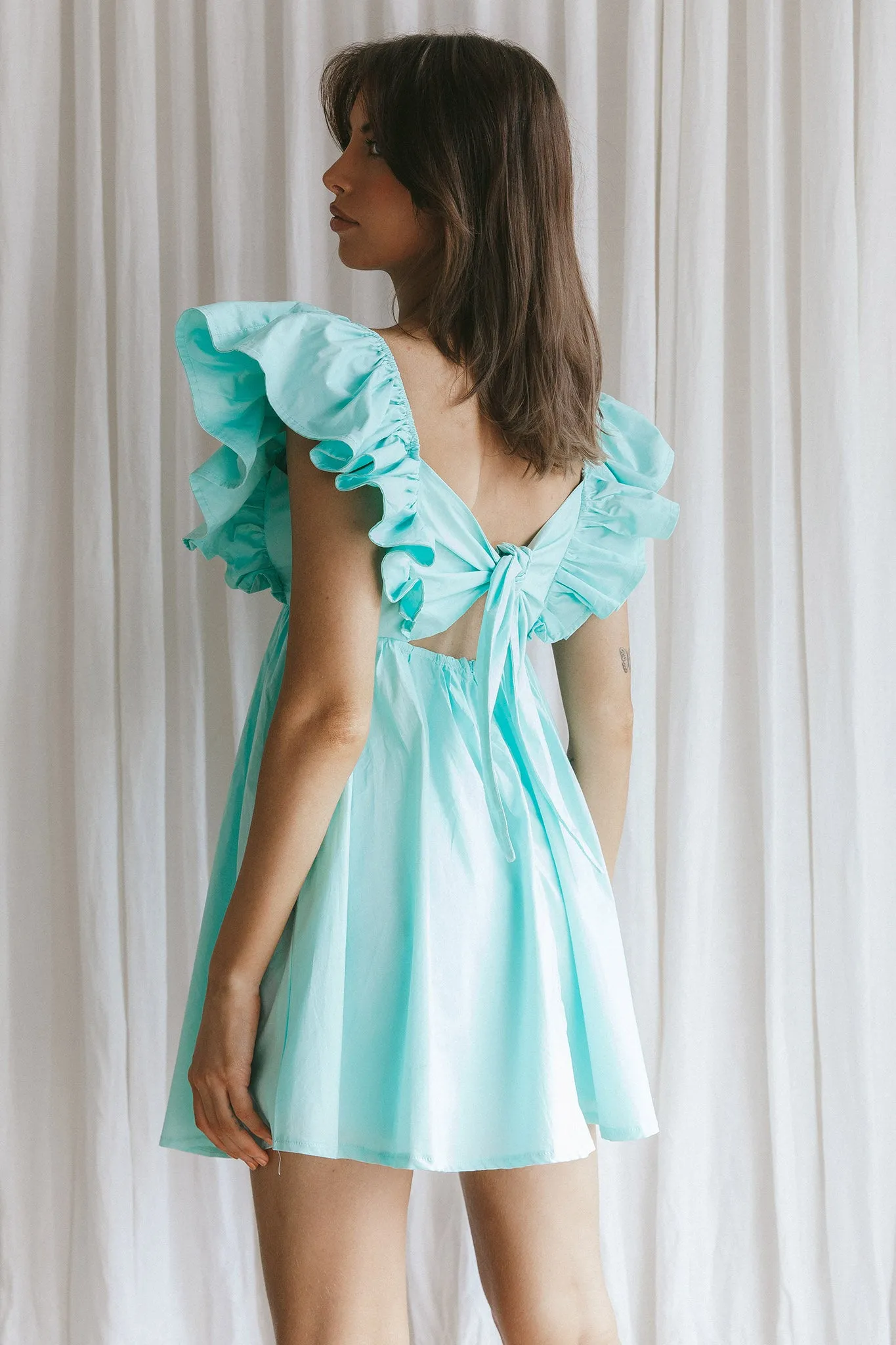 Marlina Ruffle Sleeve Babydoll Mini Dress Mint