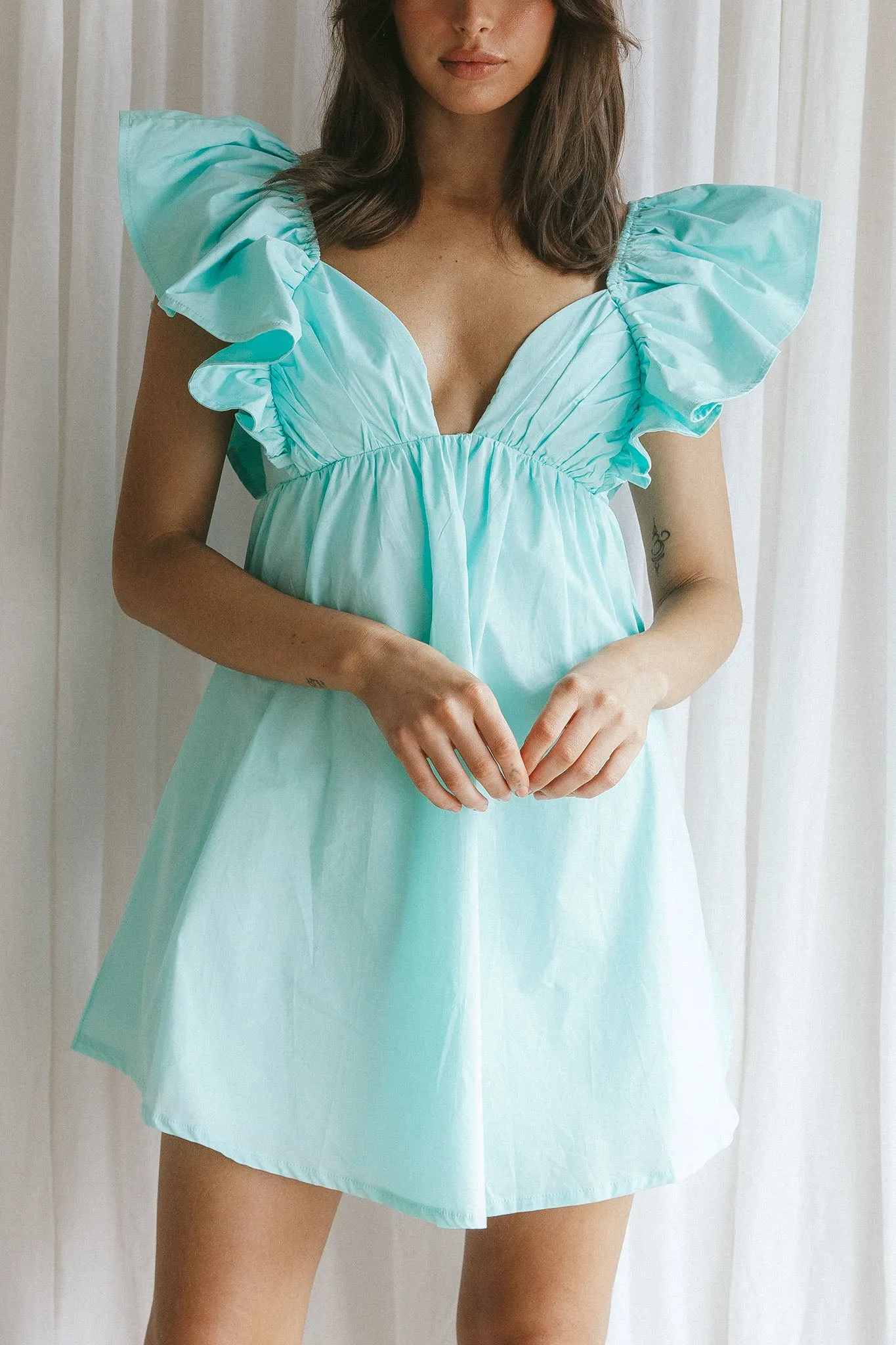 Marlina Ruffle Sleeve Babydoll Mini Dress Mint