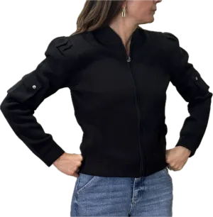 Minnie Rose Cotton Blend Cropped Bomber Jacket Black