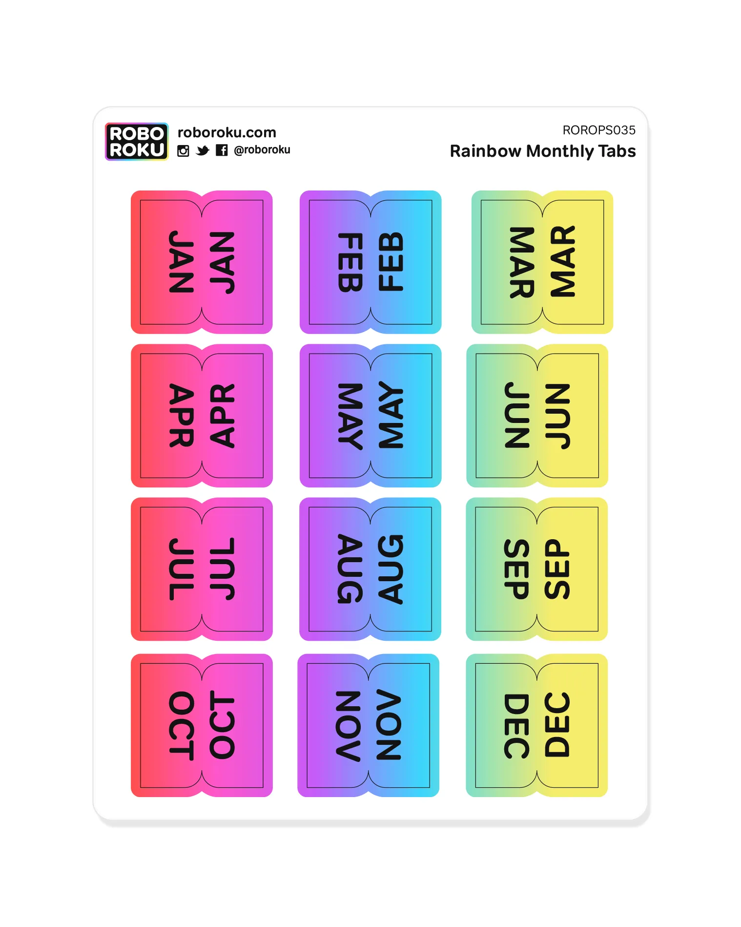 Monthly Tabs - Rainbow - Planner Stickers