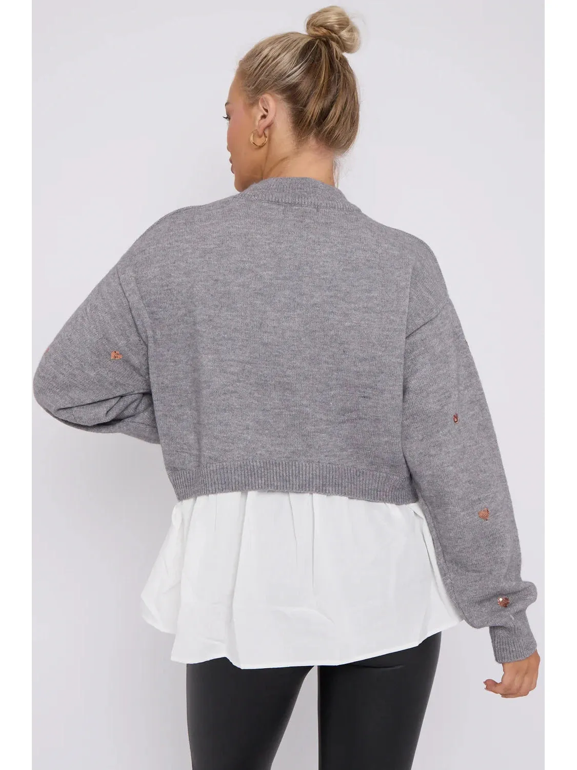 Phoebe Sequin Heart Embellished Jumper with Undershirt Detail