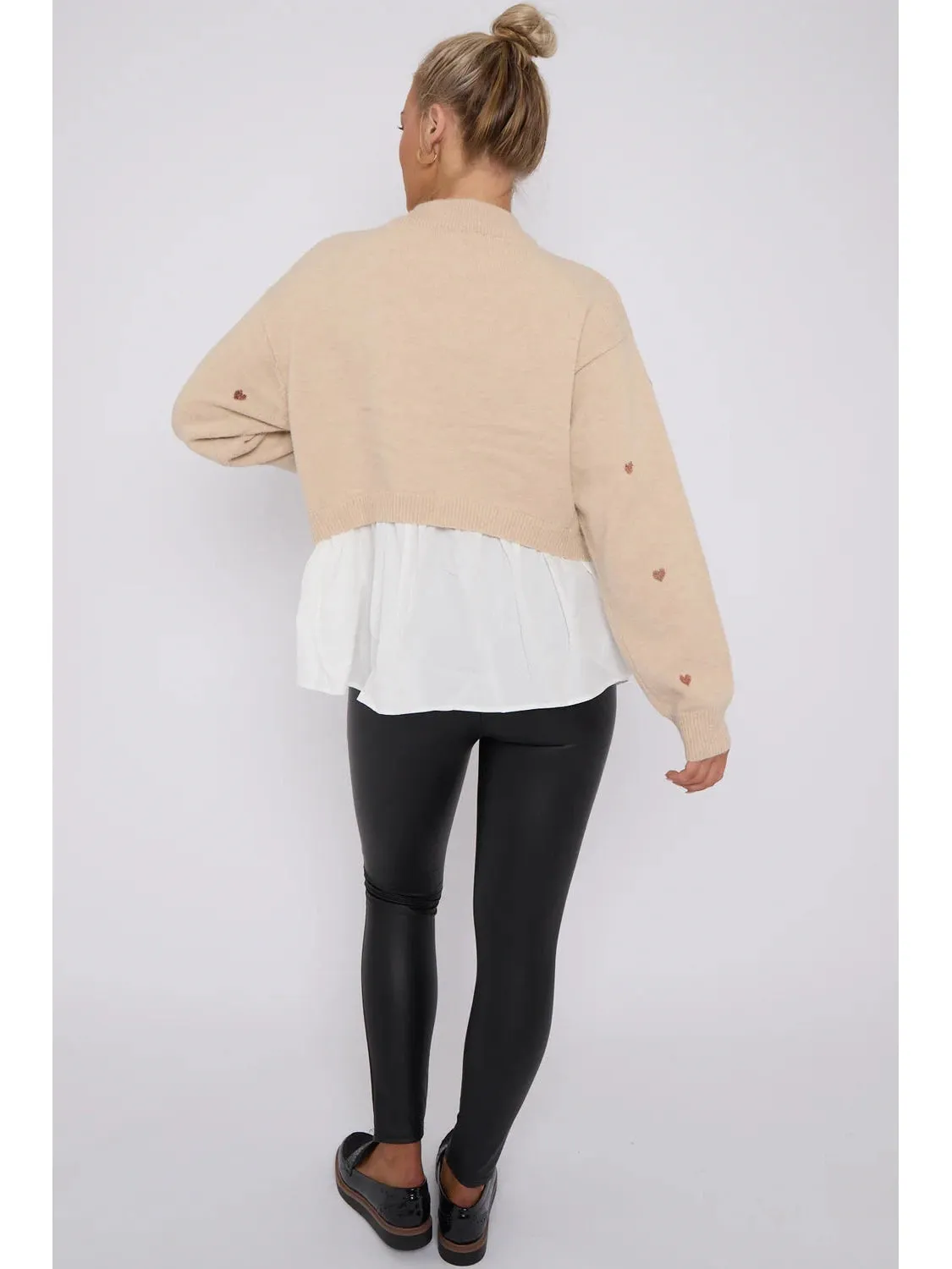 Phoebe Sequin Heart Embellished Jumper with Undershirt Detail