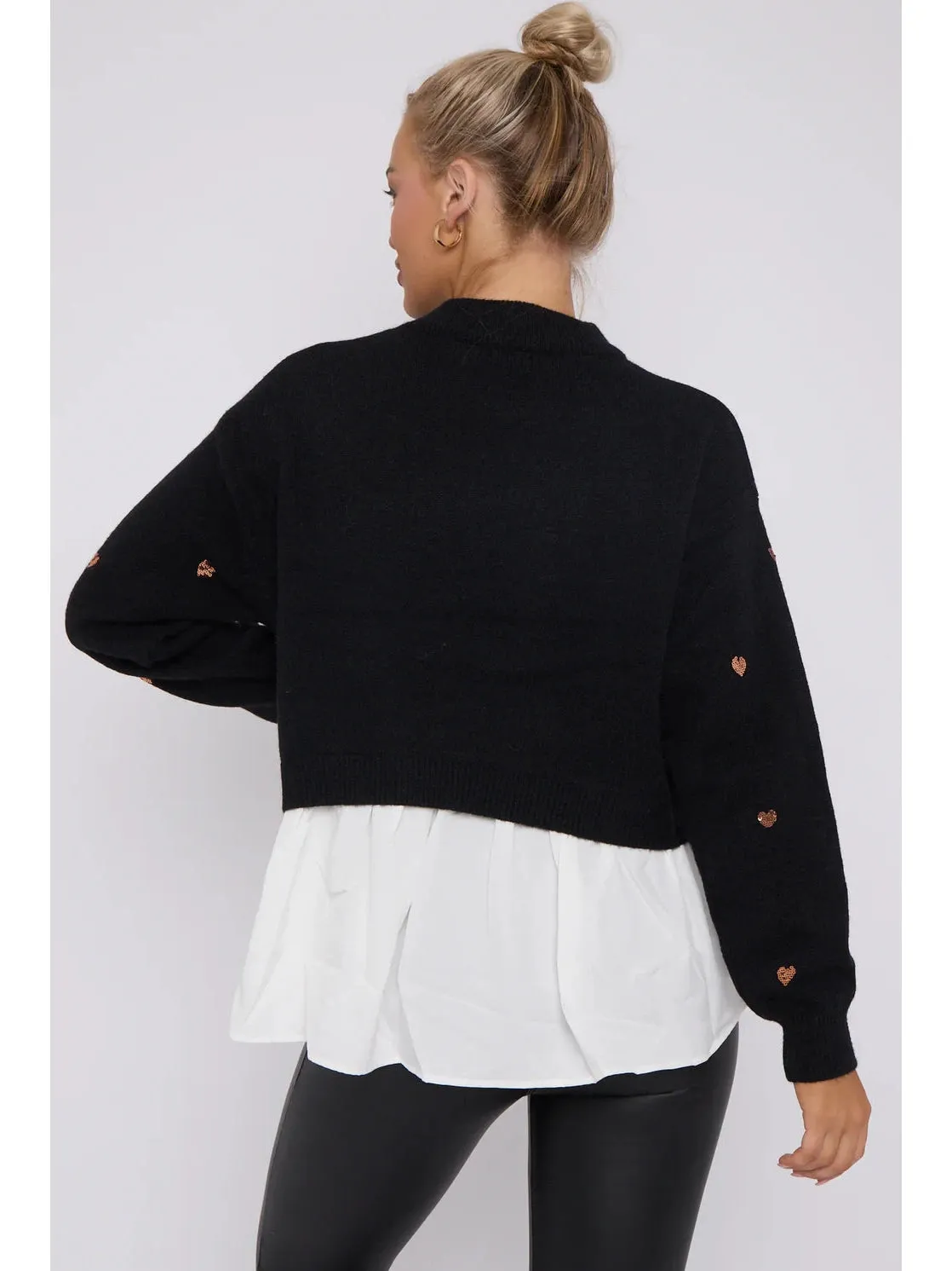 Phoebe Sequin Heart Embellished Jumper with Undershirt Detail