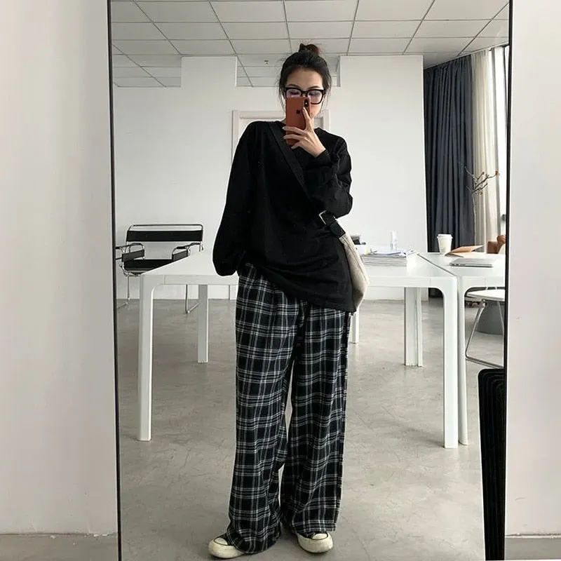 Plaid Wide-Leg Pants With High Waist