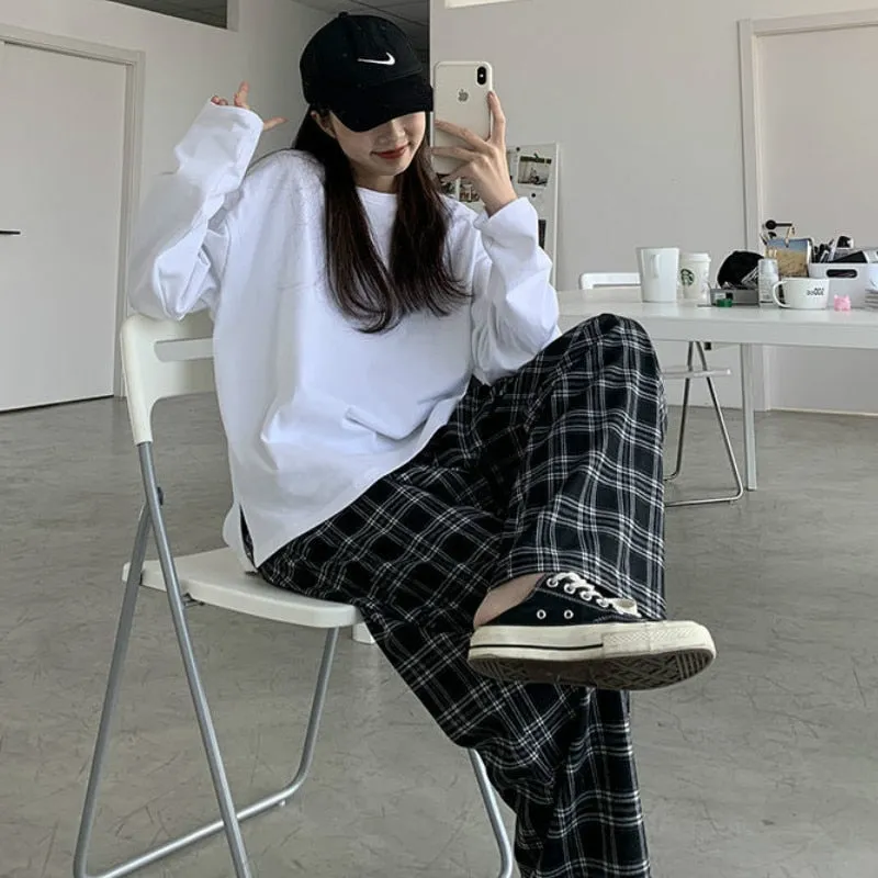 Plaid Wide-Leg Pants With High Waist