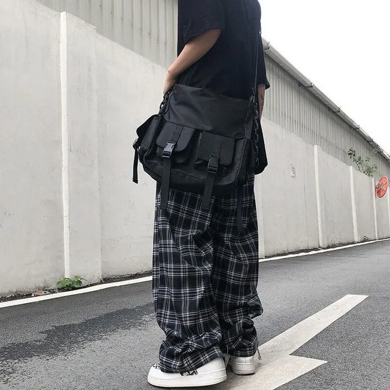 Plaid Wide-Leg Pants With High Waist