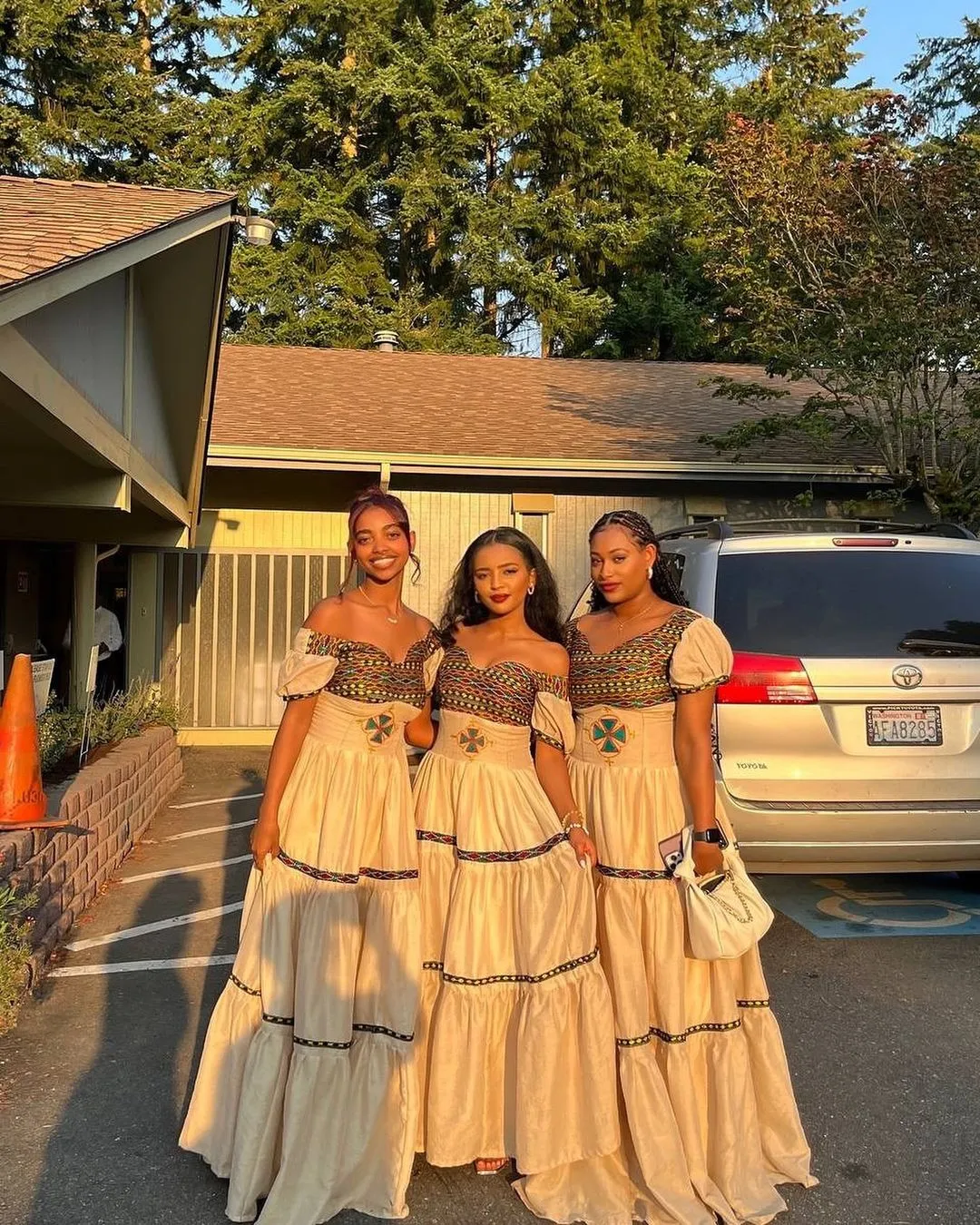 Pretty Cream Habesha Dress: with Intricate Cultural Embroidery Design Traditional Ethiopian Dress