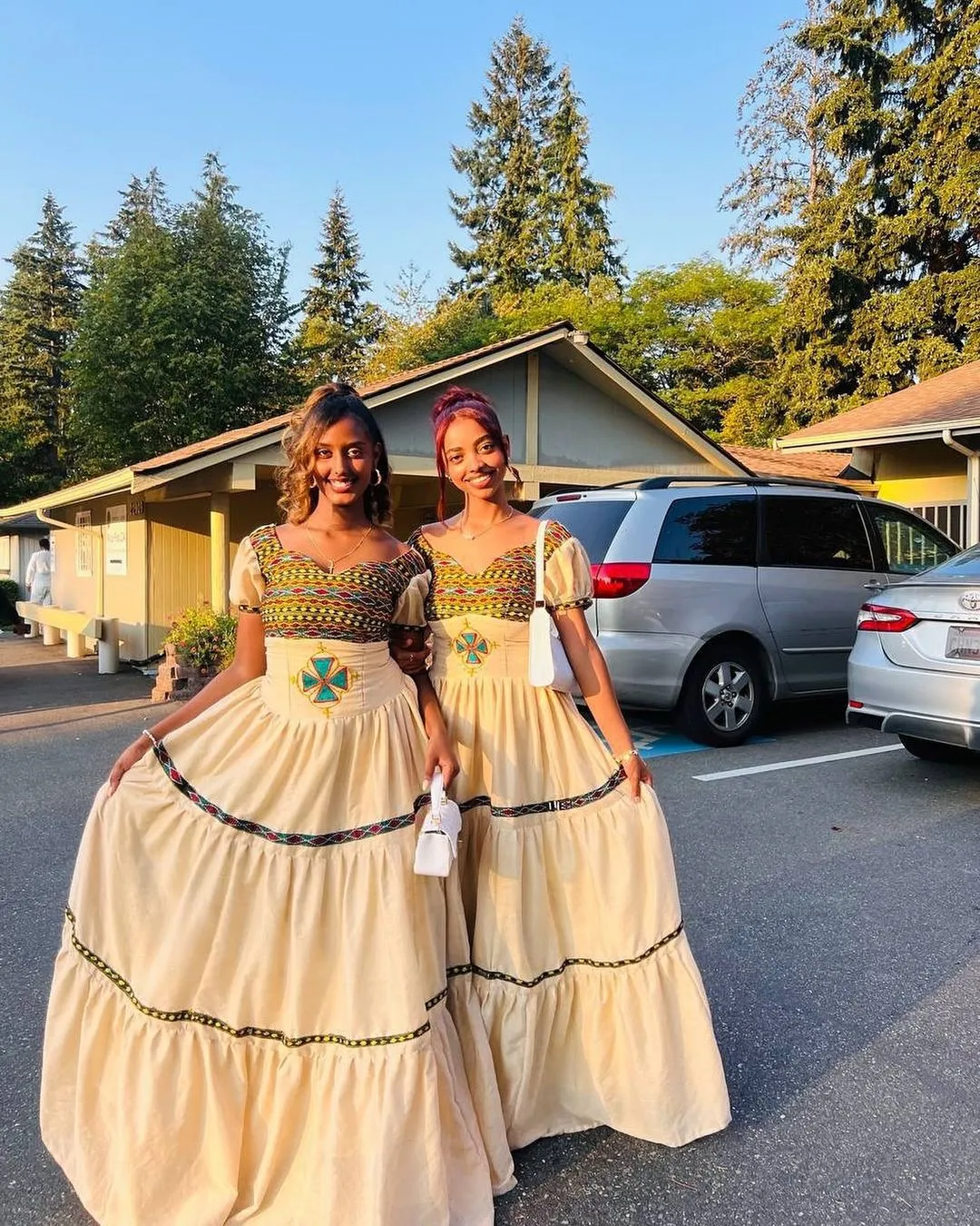 Pretty Cream Habesha Dress: with Intricate Cultural Embroidery Design Traditional Ethiopian Dress