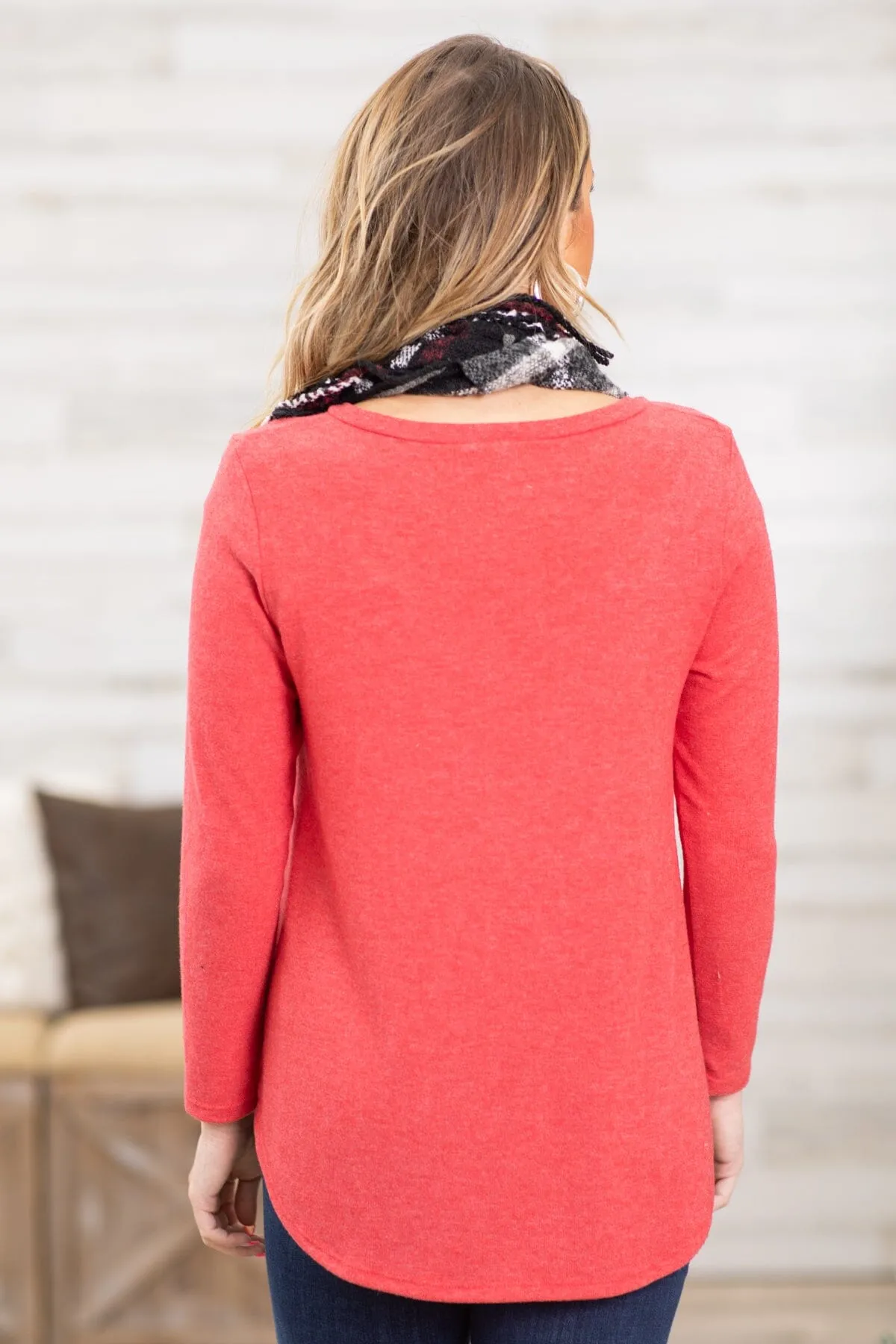 Red Top and Plaid Infinity Scarf Bundle