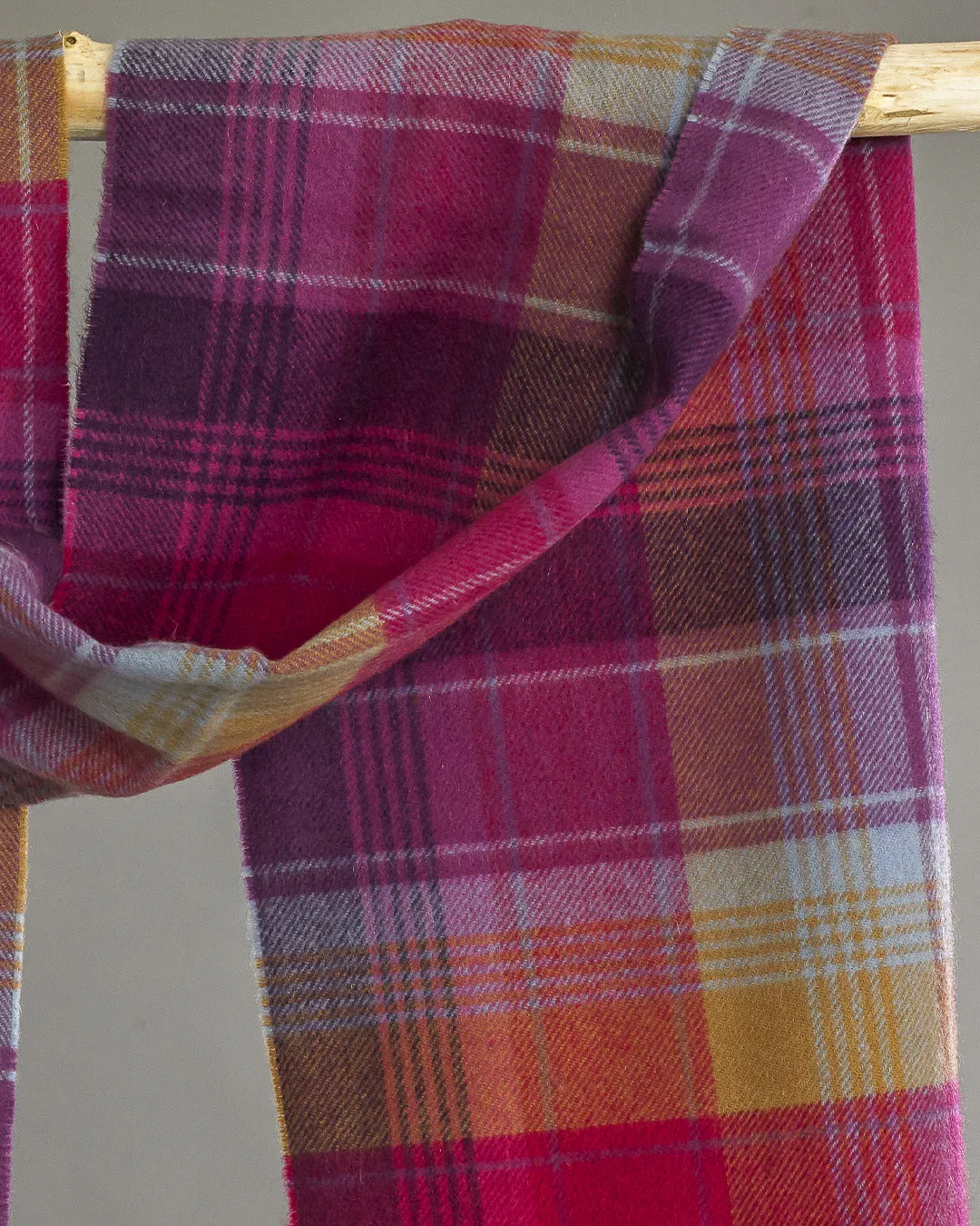 Rhubarb Check Wide Cashmere Scarf
