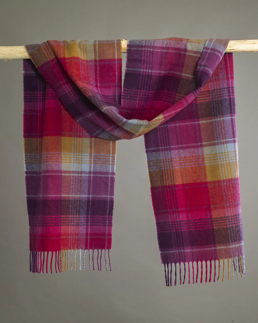 Rhubarb Check Wide Cashmere Scarf