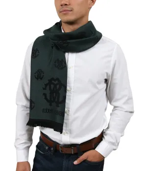 Roberto Cavalli ESZ051 04000 Green Wool Blend Logo Mens Scarf