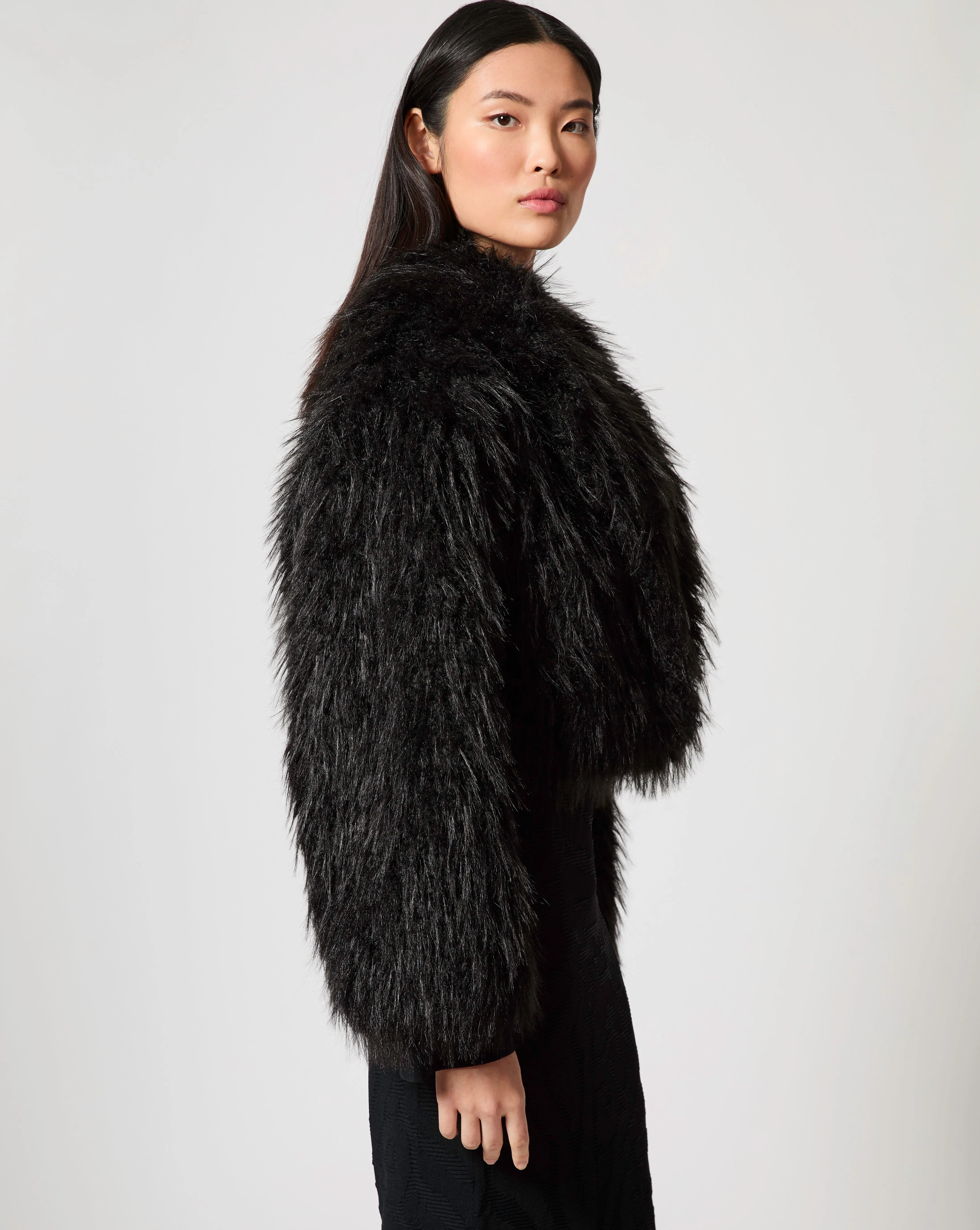 Shaggy Cropped Mongolian Faux Fur Jacket