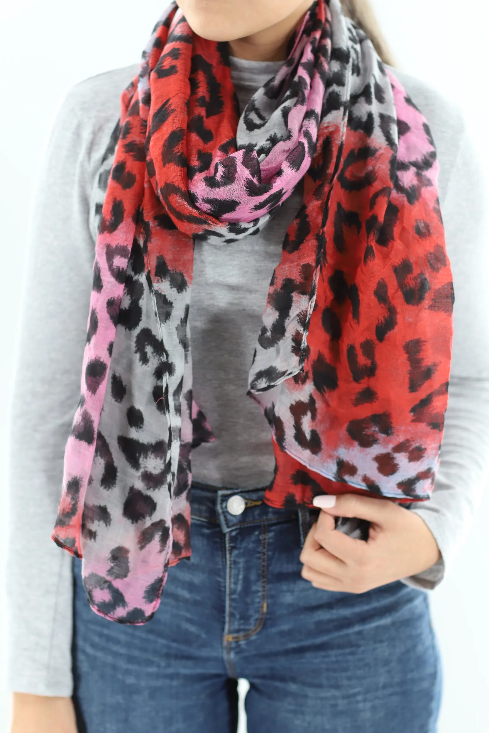 Soft Animal Print Scarf - Blue - Orange - Red - 100% Polyester