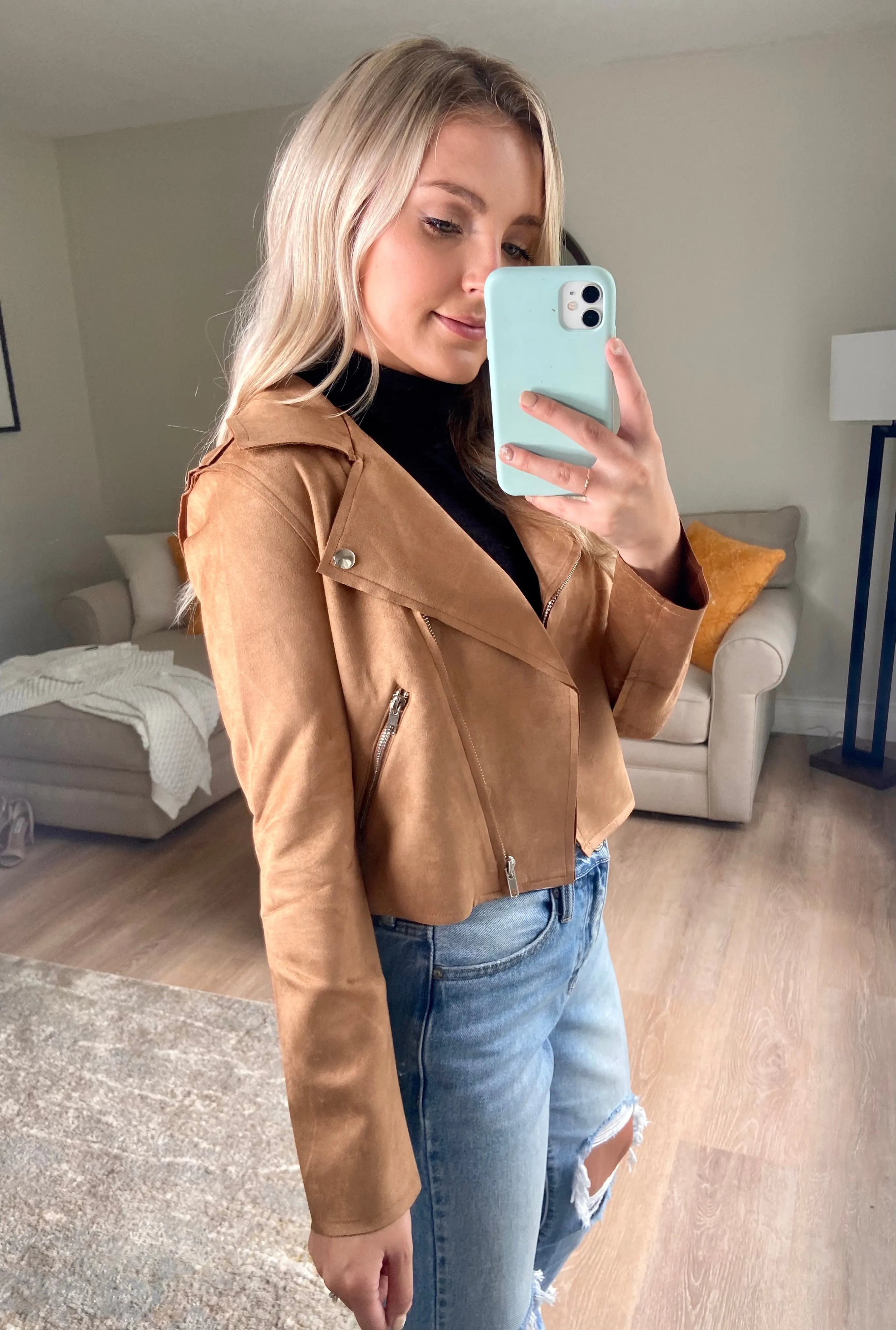 Suede Moto Jacket // Camel