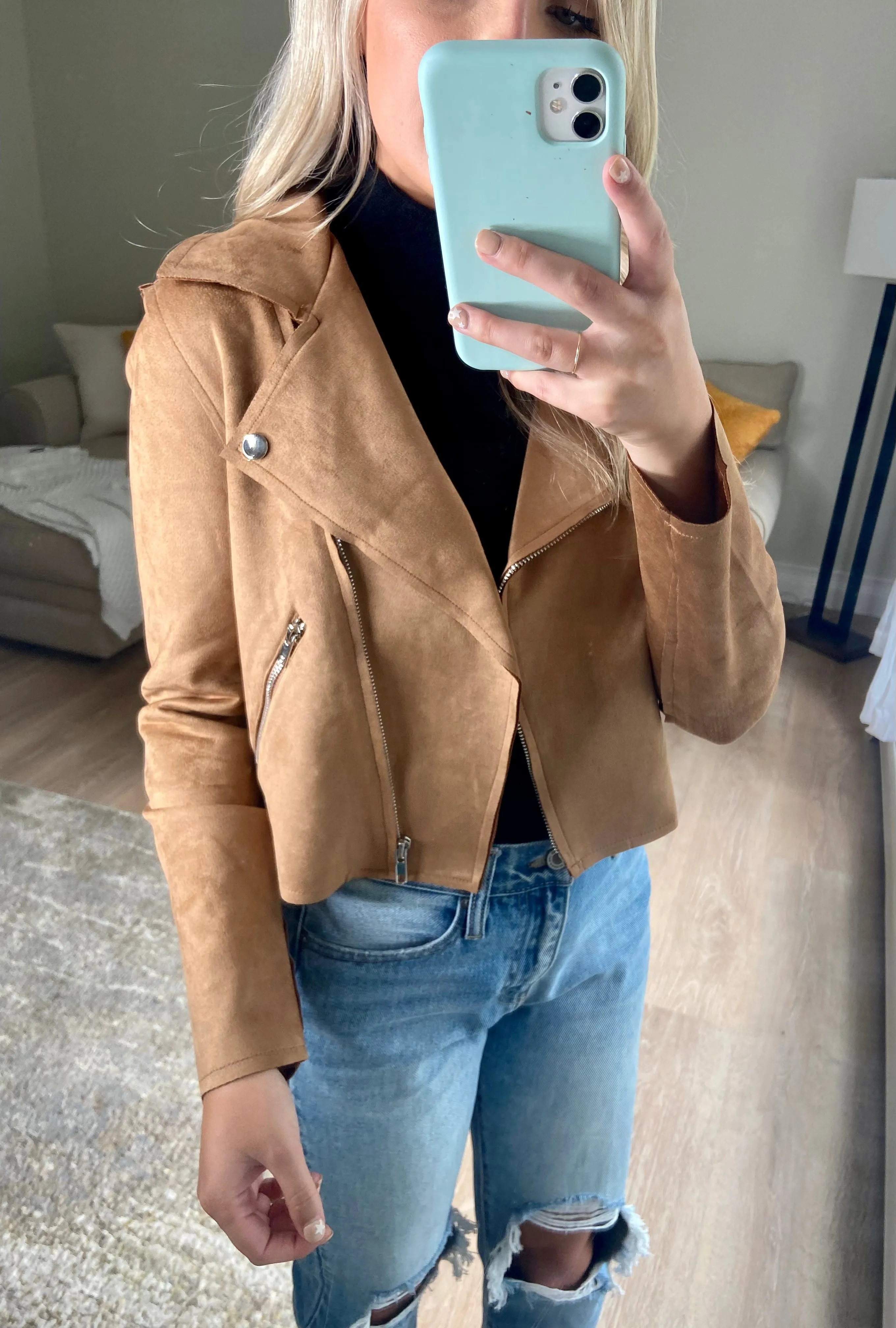 Suede Moto Jacket // Camel
