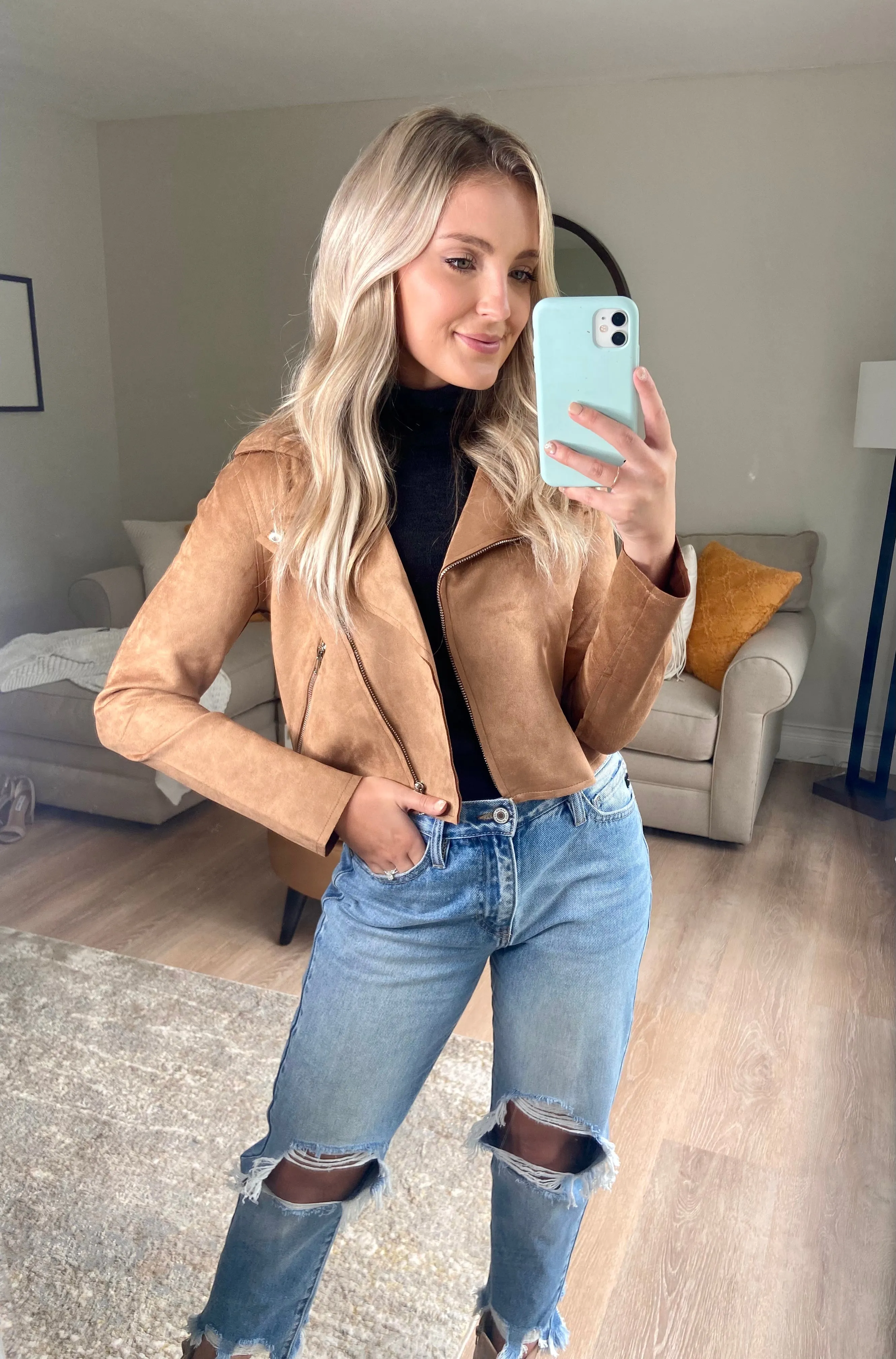 Suede Moto Jacket // Camel