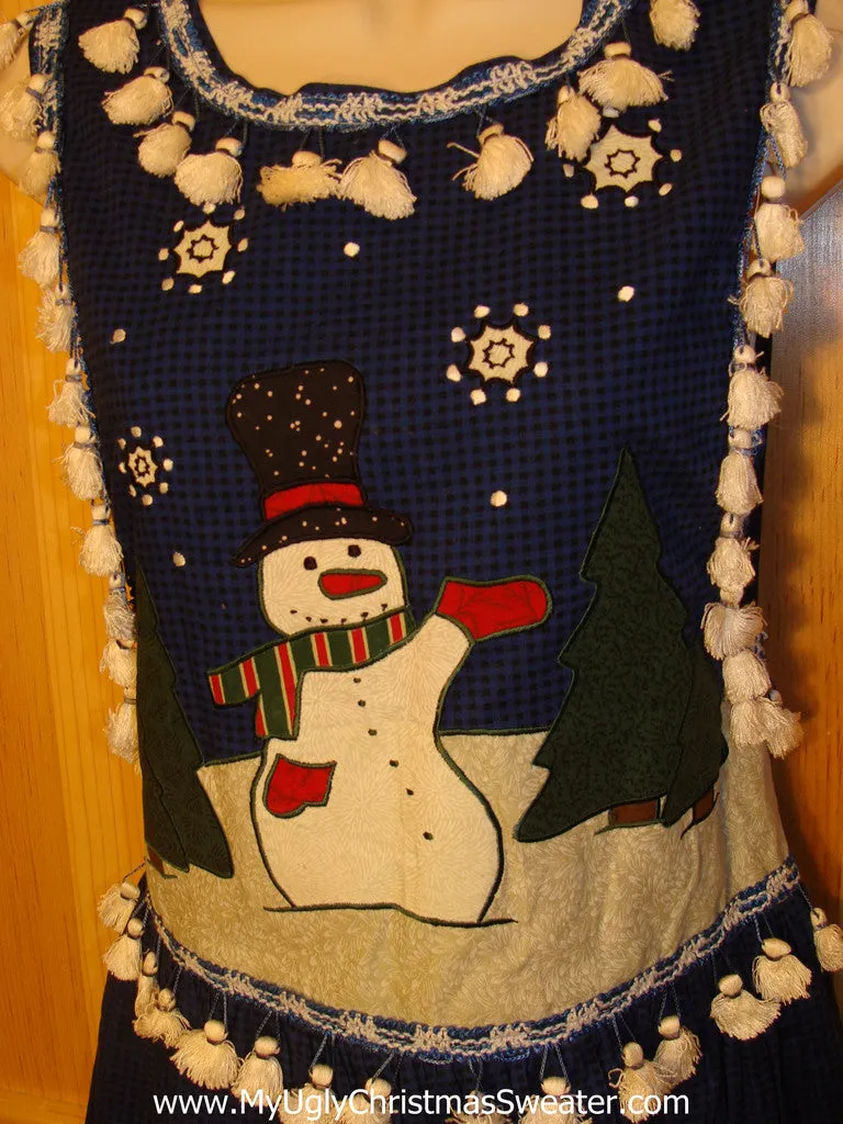 Ugly Christmas Sweater Party Tacky Dress Jumper with Snowman and Tassle Fringe (d7)