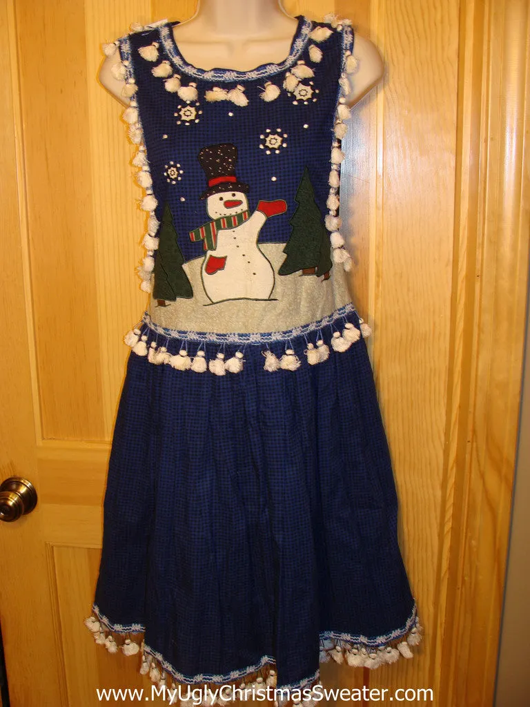 Ugly Christmas Sweater Party Tacky Dress Jumper with Snowman and Tassle Fringe (d7)