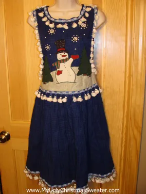 Ugly Christmas Sweater Party Tacky Dress Jumper with Snowman and Tassle Fringe (d7)
