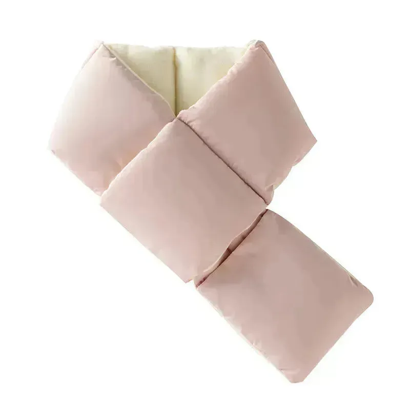 Warm Cross-design Pocket Scarf For Women Winter Outdoor Sports Skiing Cold-proof Down Cotton Plus Velvet Short Scarf